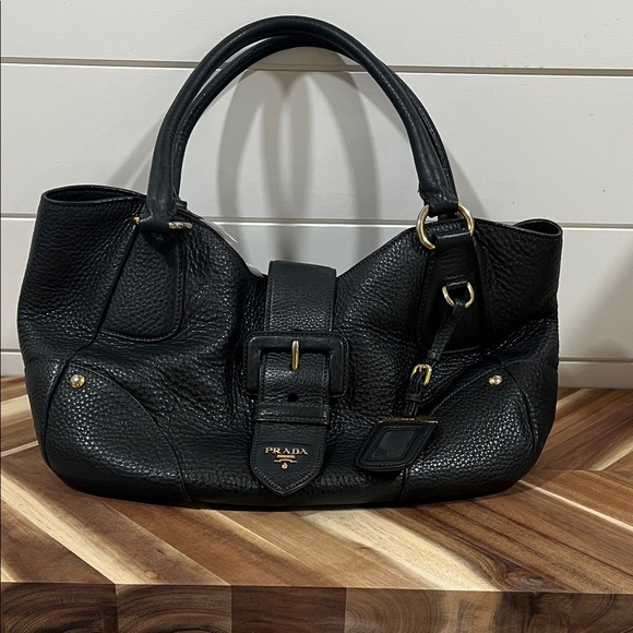 Prada Black Textured Leather Shoulder Bag - Picture 1 of 11